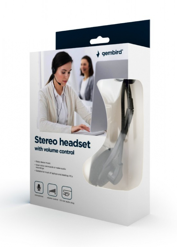 Gembird MHS-123 Stereo-Headset mit Lautstärkeregler schwarz